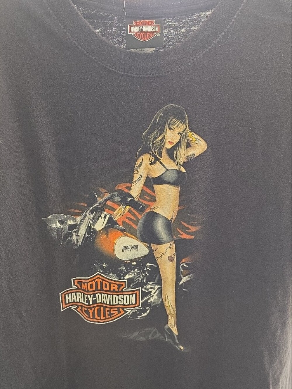 Harley-Davidson Black Tee with Orange and Cream Myrtle Beach Graphic - Picture 2 of 3